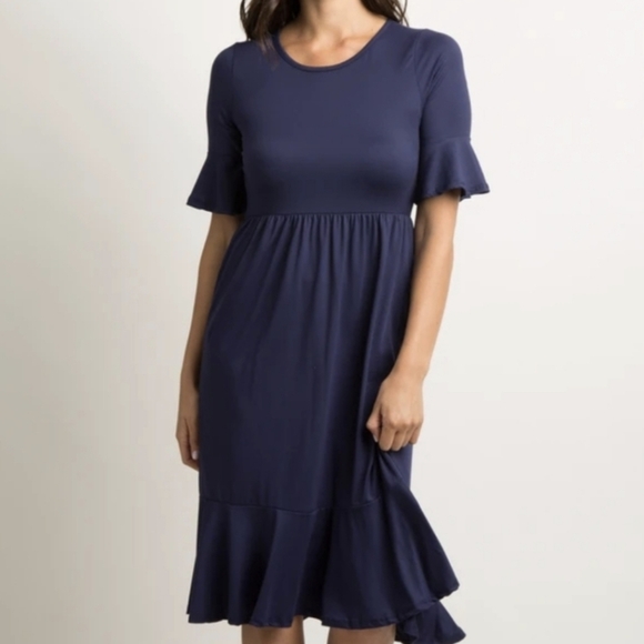 Pinkblush Dresses & Skirts - Pinkblush Navy Blue Ruffle Maternity Dress